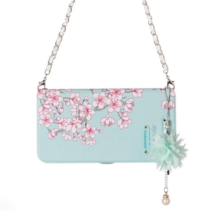 Flower Pattern Stand Leather Mobile Casing + Metal Chain for Huawei P10 Lite - Peach Blossom-8