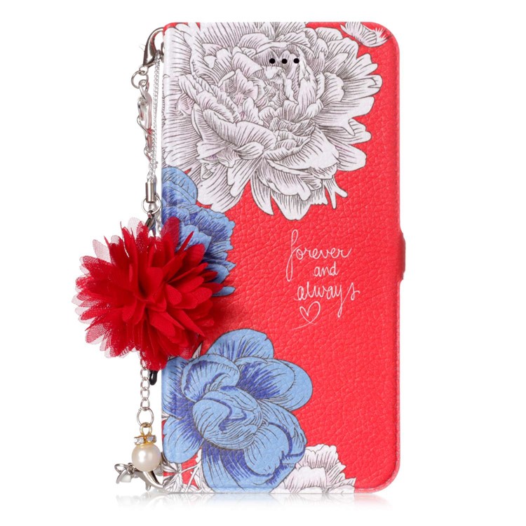 Flower Pattern Card Holder Leather Mobile Cover + Metal Chain for Huawei P10 Lite - Elegant Flowers-2