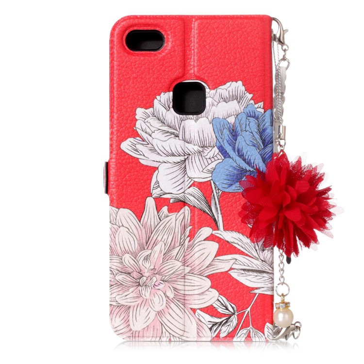 Flower Pattern Card Holder Leather Mobile Cover + Metal Chain for Huawei P10 Lite - Elegant Flowers-3