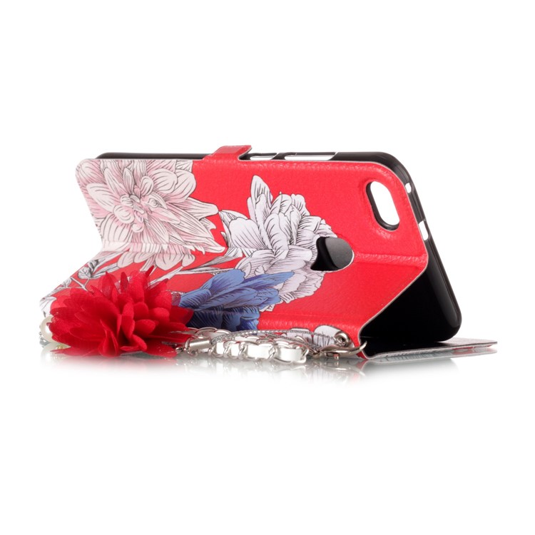 Flower Pattern Card Holder Leather Mobile Cover + Metal Chain for Huawei P10 Lite - Elegant Flowers-4