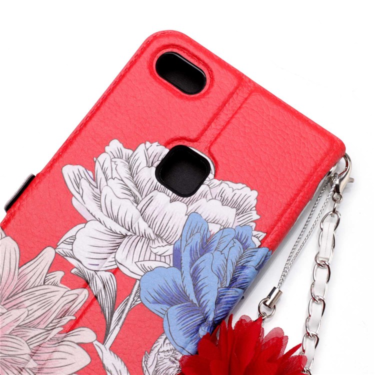 Flower Pattern Card Holder Leather Mobile Cover + Metal Chain for Huawei P10 Lite - Elegant Flowers-6