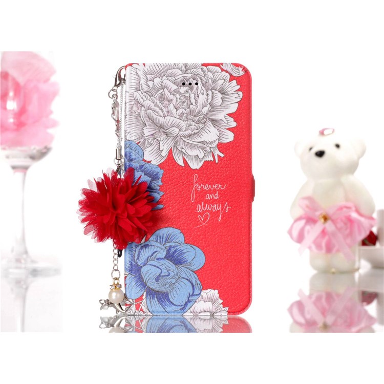 Flower Pattern Card Holder Leather Mobile Cover + Metal Chain for Huawei P10 Lite - Elegant Flowers-7