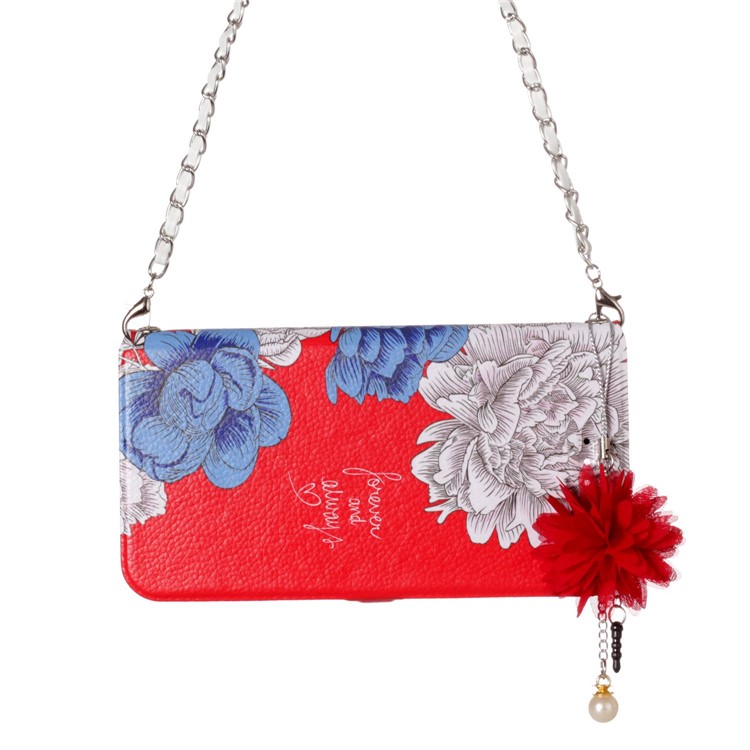 Flower Pattern Card Holder Leather Mobile Cover + Metal Chain for Huawei P10 Lite - Elegant Flowers-8