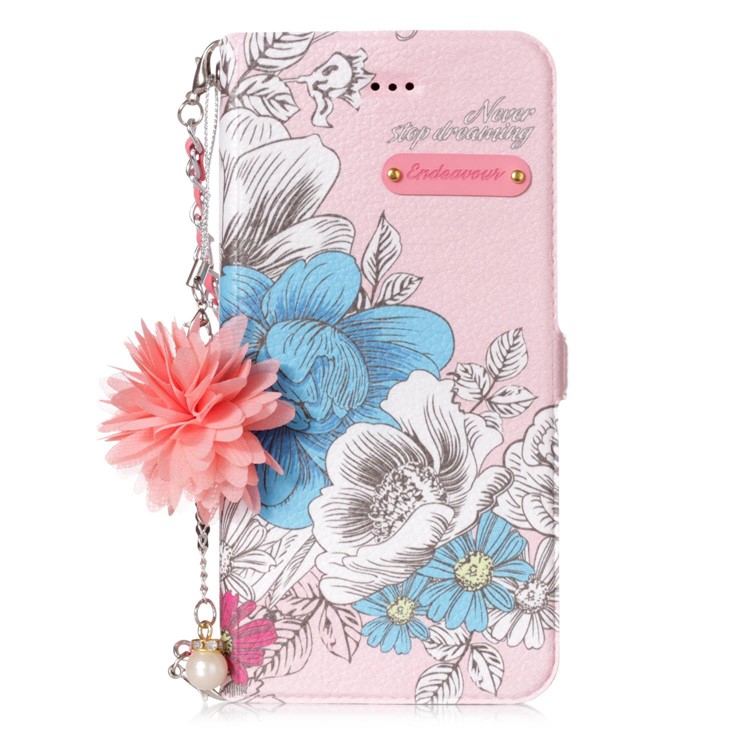 Flower Pattern Leather Mobile Shell + Metal Chain for Huawei P10 Lite - Blue and White Flowers-2