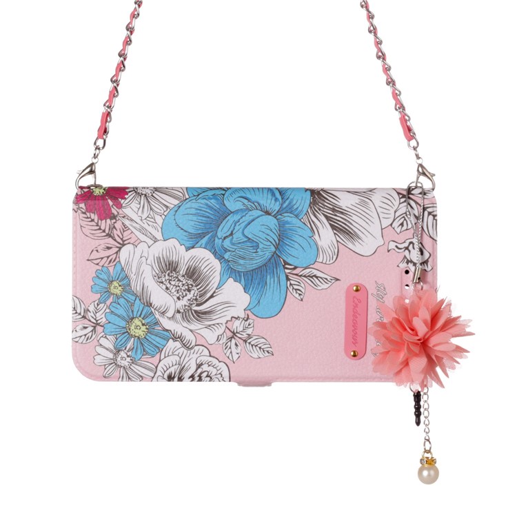 Flower Pattern Leather Mobile Shell + Metal Chain for Huawei P10 Lite - Blue and White Flowers-8