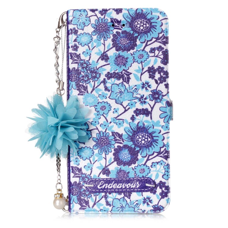 Flower Pattern PU Leather Protection Mobile Phone Case with Card Slot + Metal Chain for Huawei P10 Lite - Blue Flowers-2