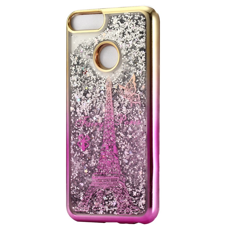 Liquid Glitter Powder Quicksand Electroplated TPU Cover for Huawei P Smart/Enjoy 7S - Eiffel Tower-1