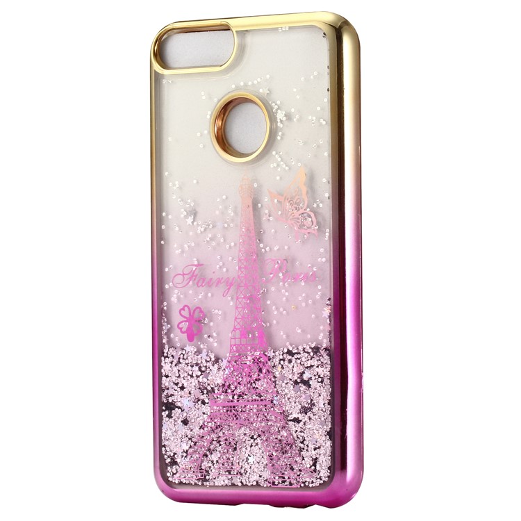 Liquid Glitter Powder Quicksand Electroplated TPU Cover for Huawei P Smart/Enjoy 7S - Eiffel Tower-2