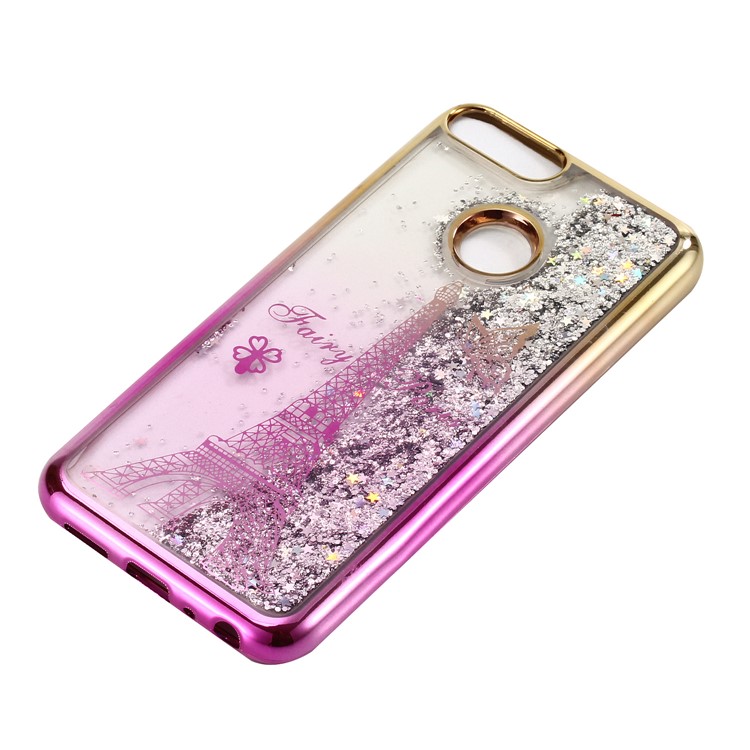 Liquid Glitter Powder Quicksand Electroplated TPU Cover for Huawei P Smart/Enjoy 7S - Eiffel Tower-3
