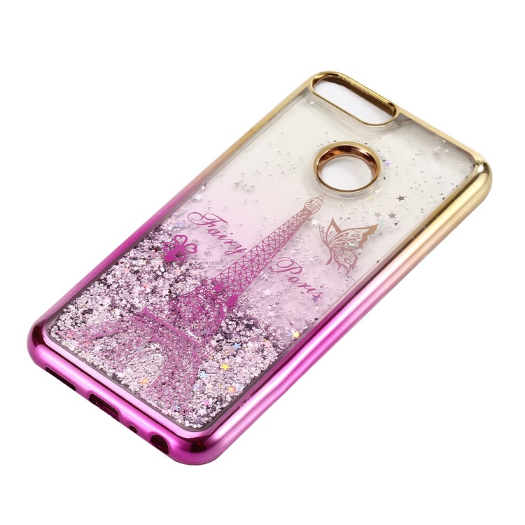 Liquid Glitter Powder Quicksand Electroplated TPU Cover for Huawei P Smart/Enjoy 7S - Eiffel Tower-4