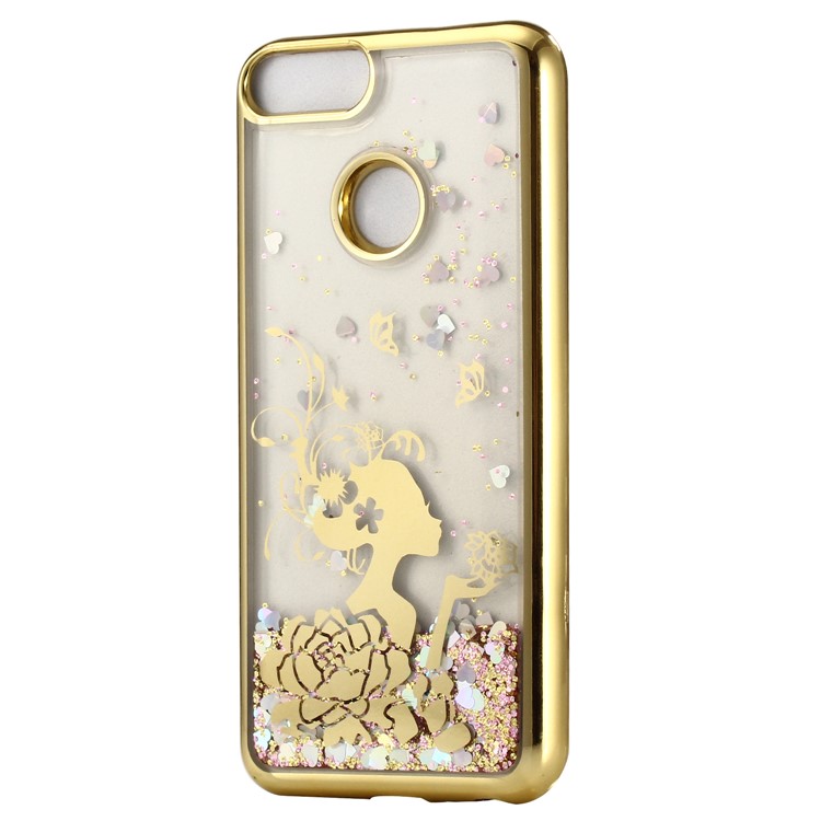 Liquid Glitter Powder Quicksand Electroplated TPU Shell for Huawei P Smart/Enjoy 7S - Flower Girl-2