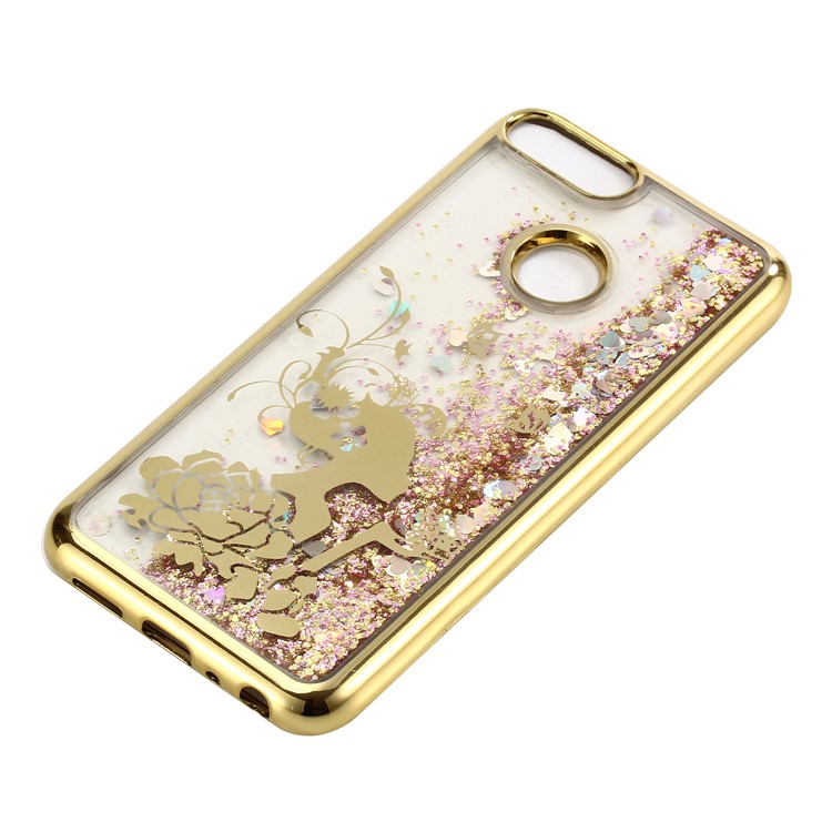 Liquid Glitter Powder Quicksand Electroplated TPU Shell for Huawei P Smart/Enjoy 7S - Flower Girl-3