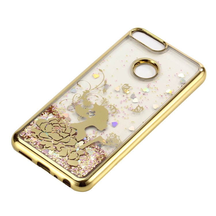 Liquid Glitter Powder Quicksand Electroplated TPU Shell for Huawei P Smart/Enjoy 7S - Flower Girl-4