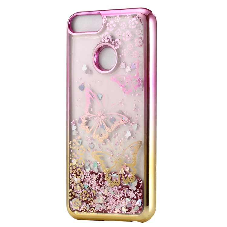Liquid Glitter Powder Quicksand Electroplated TPU Casing for Huawei P Smart/Enjoy 7S - Butterflies-1