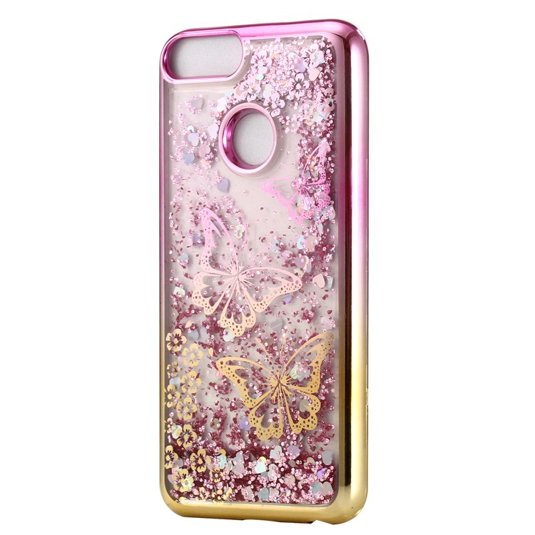 Liquid Glitter Powder Quicksand Electroplated TPU Casing for Huawei P Smart/Enjoy 7S - Butterflies-2
