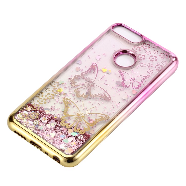 Liquid Glitter Powder Quicksand Electroplated TPU Casing for Huawei P Smart/Enjoy 7S - Butterflies-4