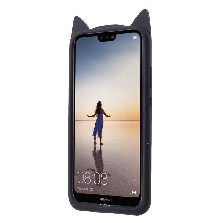 3D Mustache Cat Silicone Cover for Huawei P20 Lite / Nova 3e - Black-3