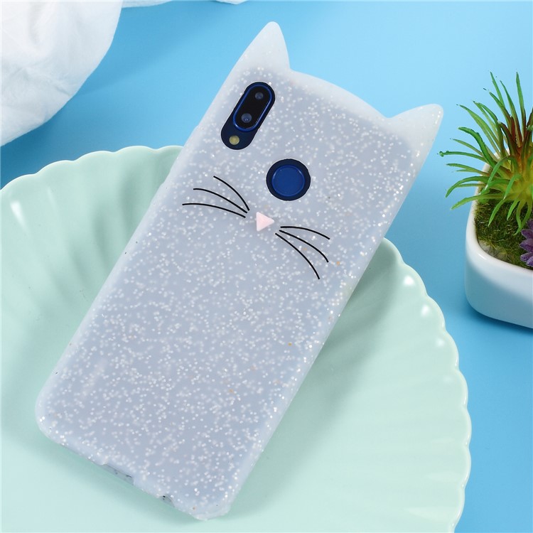 3D Mustache Cat Silicone Phone Case for Huawei P20 Lite / Nova 3e - White-1