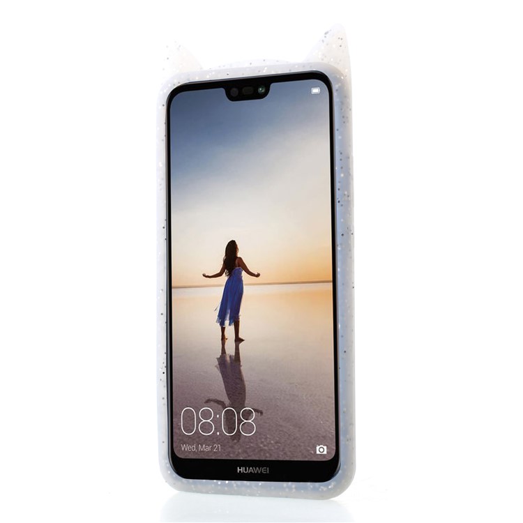 3D Mustache Cat Silicone Phone Case for Huawei P20 Lite / Nova 3e - White-3