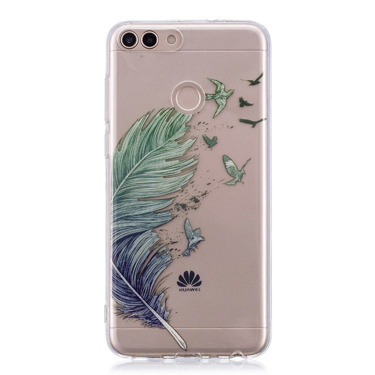 Pattern Printing IMD TPU Soft Phone Case Cover for Huawei P Smart / Enjoy 7S - Feather-1