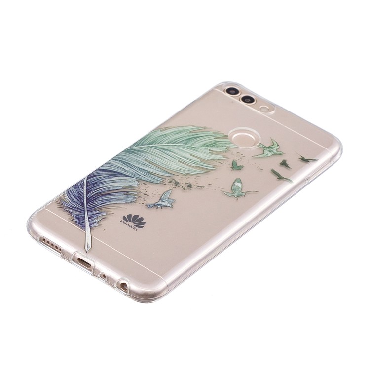Pattern Printing IMD TPU Soft Phone Case Cover for Huawei P Smart / Enjoy 7S - Feather-2