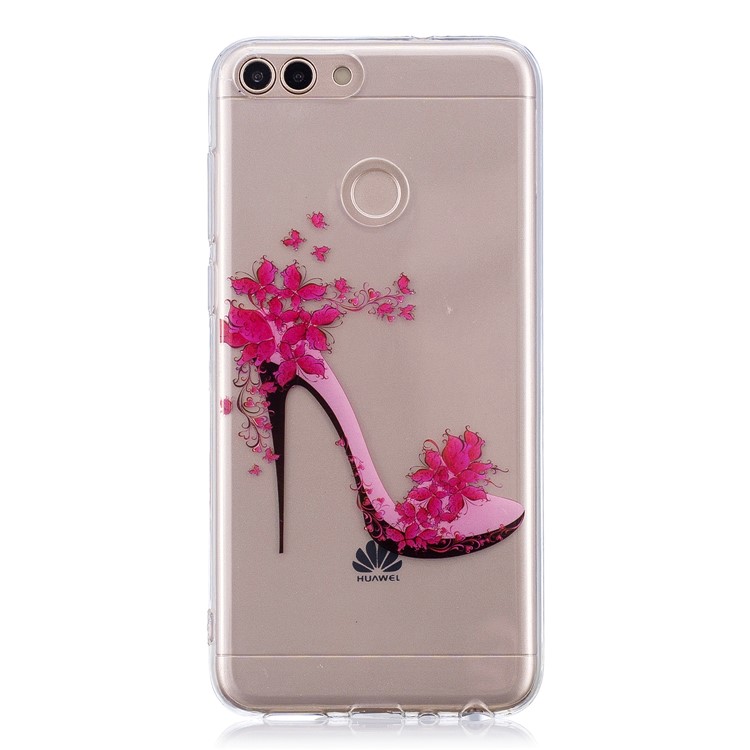 Pattern Printing IMD TPU Soft Phone Cover for Huawei P Smart / Enjoy 7S - Rose High Heel-1
