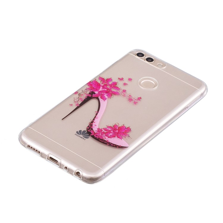 Pattern Printing IMD TPU Soft Phone Cover for Huawei P Smart / Enjoy 7S - Rose High Heel-2