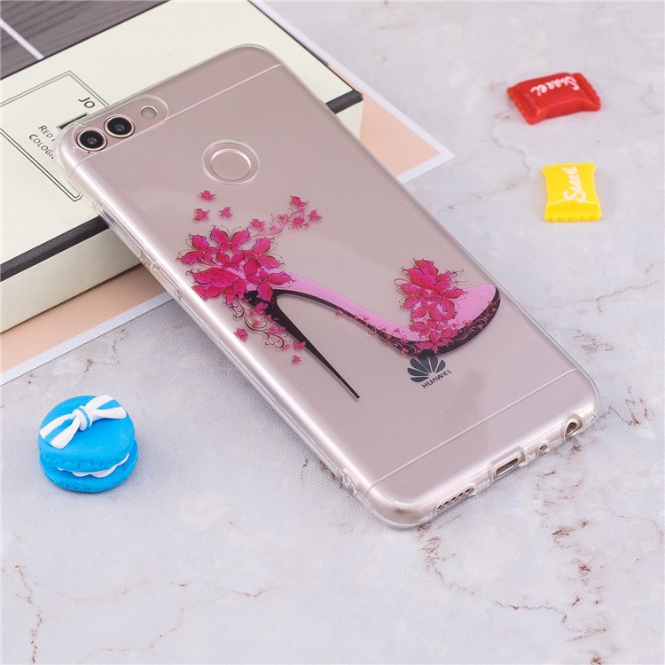 Pattern Printing IMD TPU Soft Phone Cover for Huawei P Smart / Enjoy 7S - Rose High Heel-4