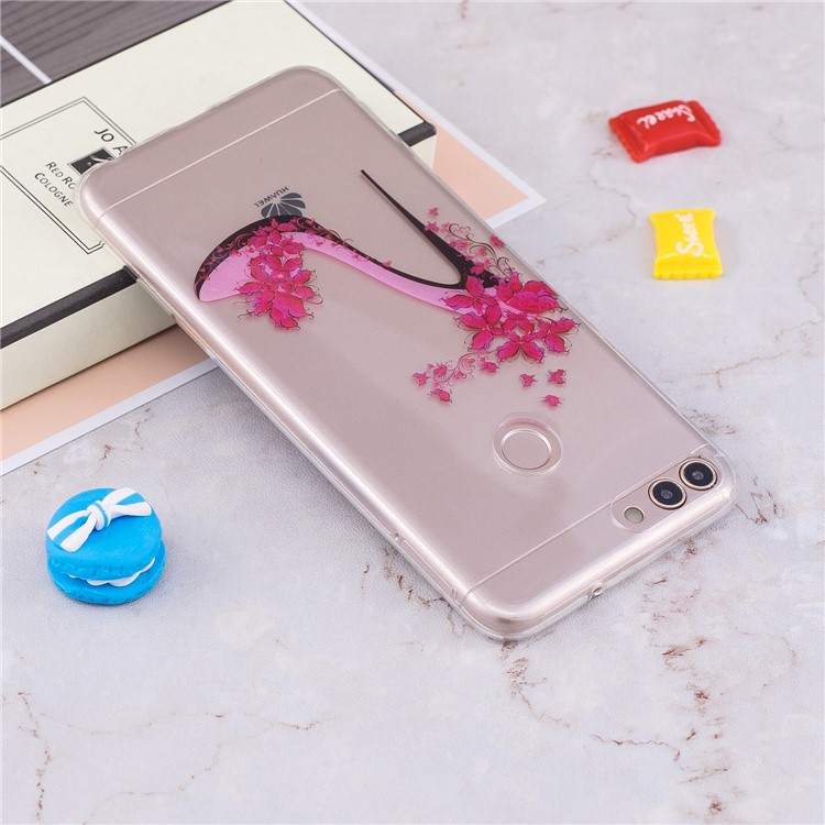 Pattern Printing IMD TPU Soft Phone Cover for Huawei P Smart / Enjoy 7S - Rose High Heel-5