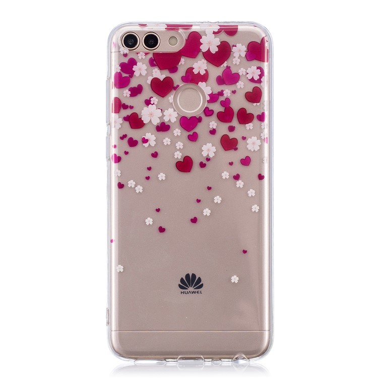 Pattern Printing IMD TPU Soft Phone Accessory Case for Huawei P Smart / Enjoy 7S - Rose Heart-1