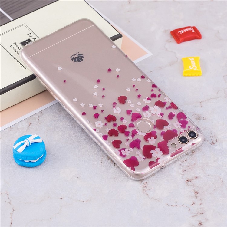 Pattern Printing IMD TPU Soft Phone Accessory Case for Huawei P Smart / Enjoy 7S - Rose Heart-5