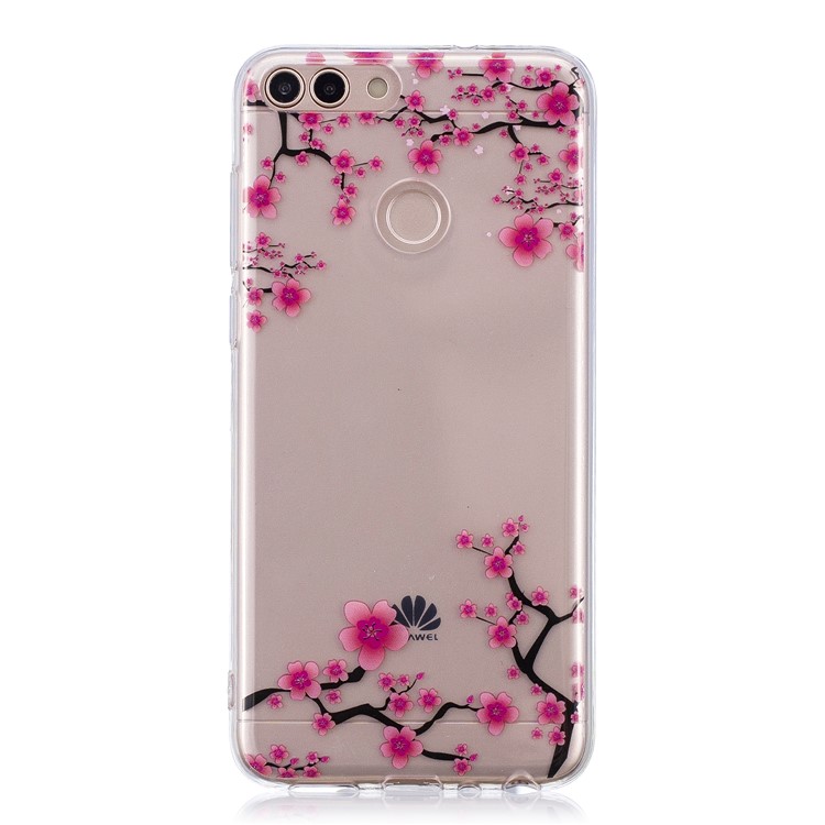 Pattern Printing IMD TPU Soft Phone Shell for Huawei P Smart / Enjoy 7S - Peach Blossom-1