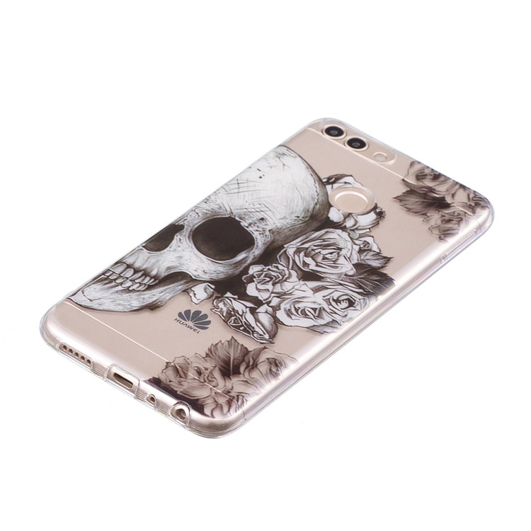 Pattern Printing IMD TPU Soft Phone Accessory Shell for Huawei P Smart / Enjoy 7S - Skull and Flower-2