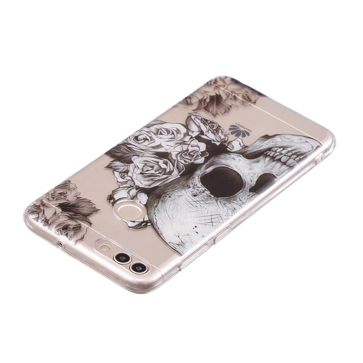 Pattern Printing IMD TPU Soft Phone Accessory Shell for Huawei P Smart / Enjoy 7S - Skull and Flower-3