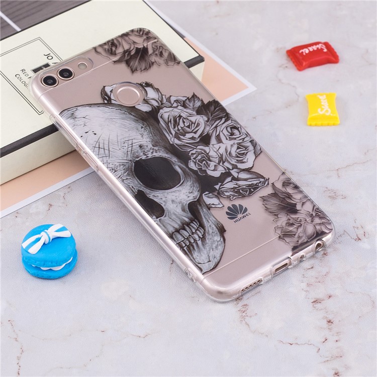 Pattern Printing IMD TPU Soft Phone Accessory Shell for Huawei P Smart / Enjoy 7S - Skull and Flower-4
