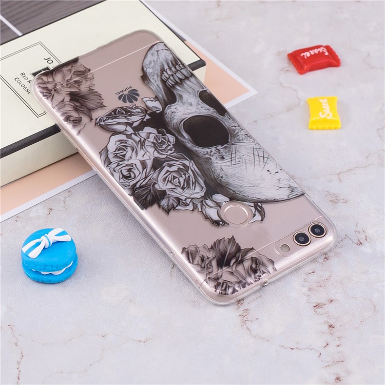 Pattern Printing IMD TPU Soft Phone Accessory Shell for Huawei P Smart / Enjoy 7S - Skull and Flower-5