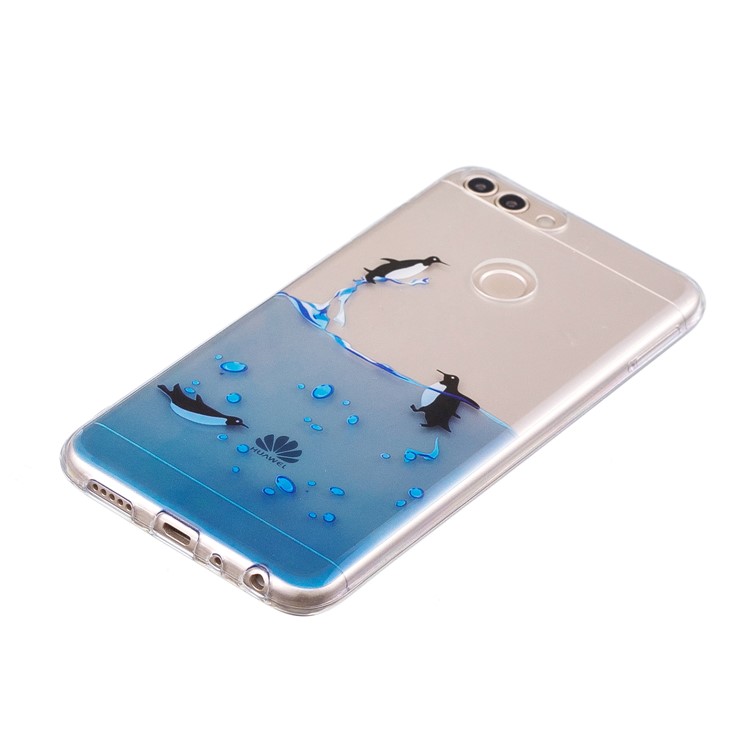 Impression De Modèle IMD TPU Coquille Molle Boîtier De Téléphone Pour Huawei P Smart / Profitez De 7S - Pingouin Nageant-2