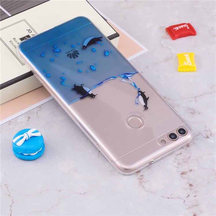 Impression De Modèle IMD TPU Coquille Molle Boîtier De Téléphone Pour Huawei P Smart / Profitez De 7S - Pingouin Nageant-5