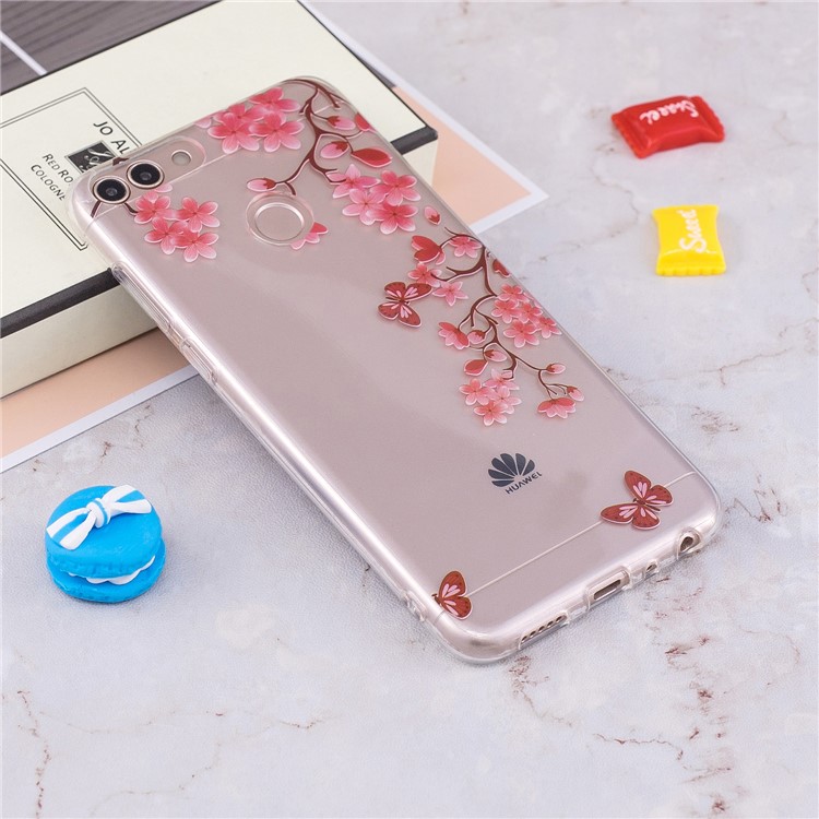 Pattern Printing IMD TPU Soft Phone Protection Case for Huawei P Smart / Enjoy 7S - Flower and Butterfly-4