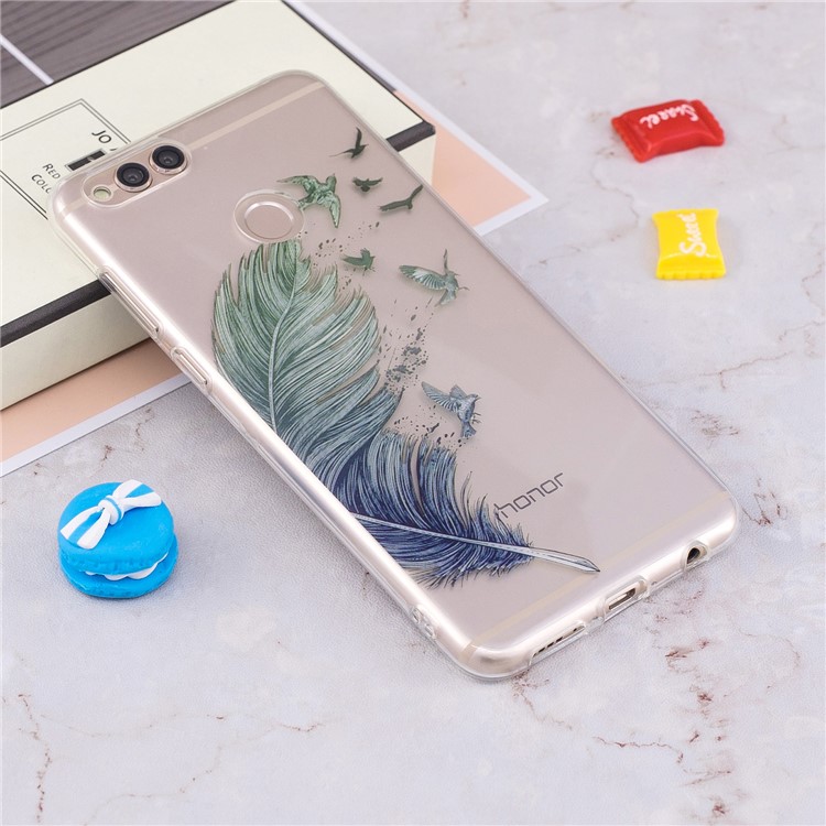 Pattern Printing IMD TPU Gel Case for Huawei Honor 7X - Feather Pattern-4