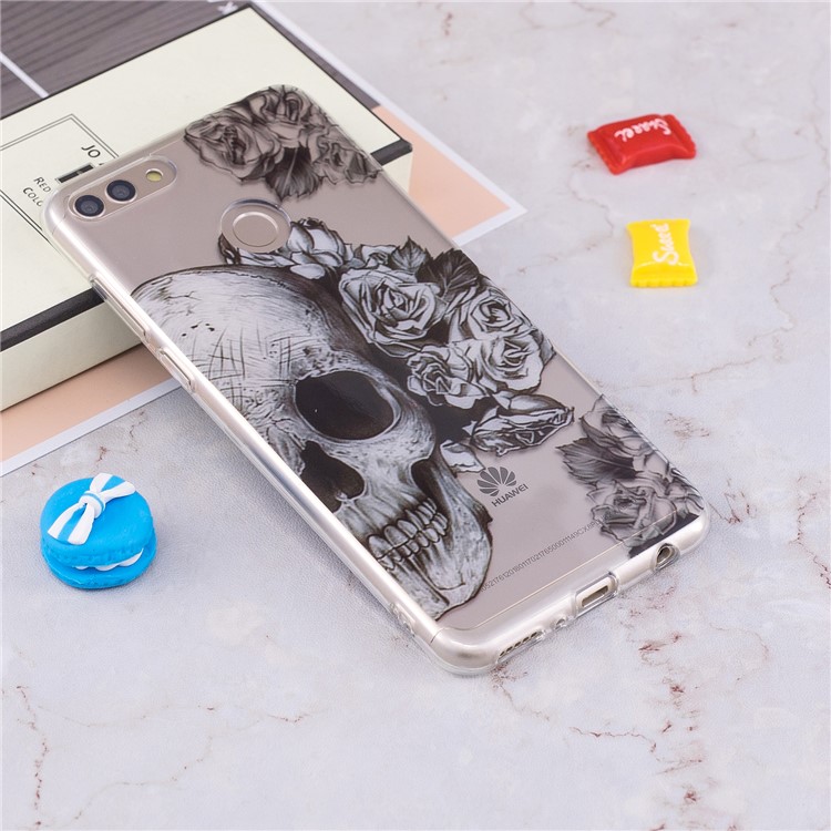 IMD Pattern Printing TPU Soft Back Cover Accessory for Huawei Y9 (2018) / Enjoy 8 Plus - Skull-4