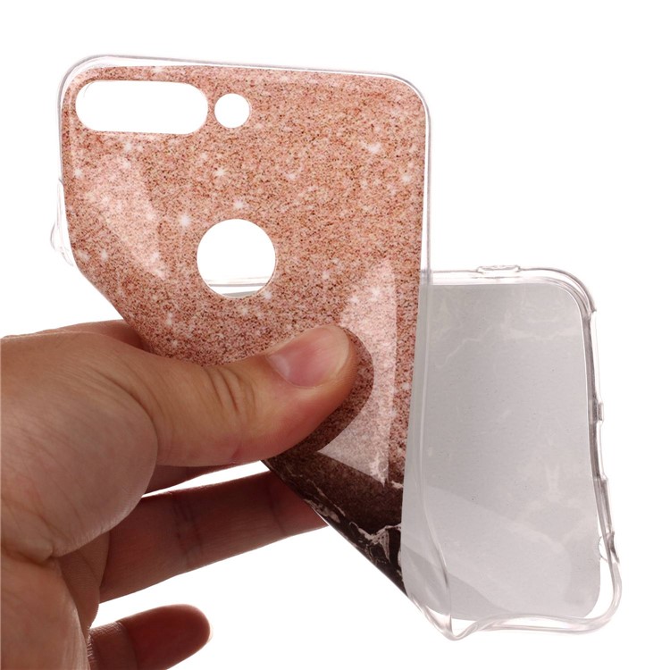 Marble Pattern IMD TPU Phone Back Case for Huawei Honor 7C / Enjoy 8 /Y7 Prime (2018) - Orange / Black-4