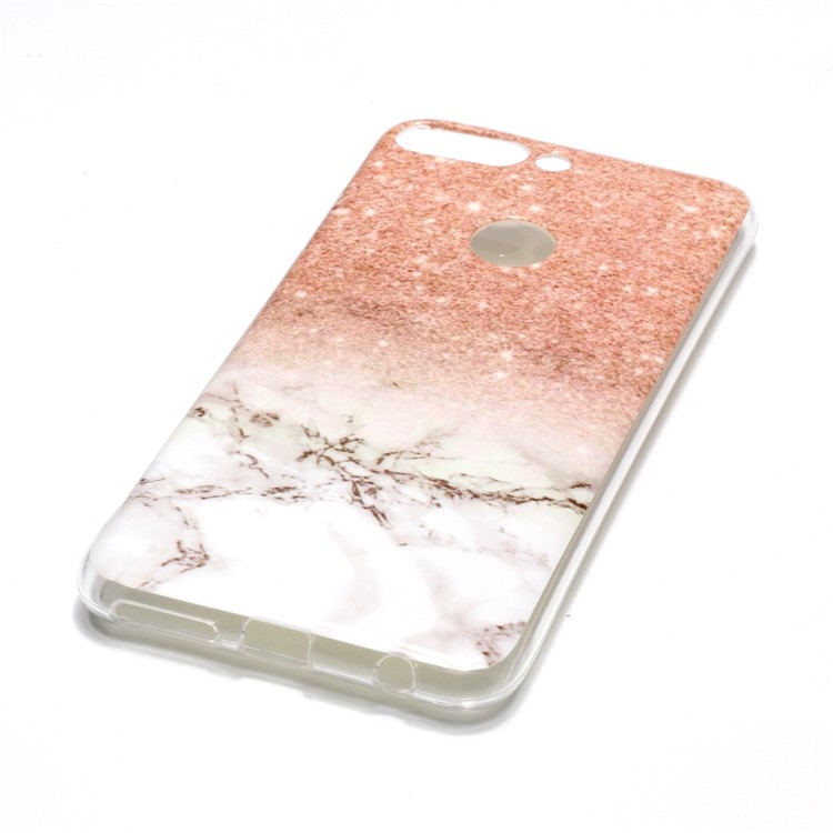 Marble Pattern IMD TPU Gel Case for Huawei Honor 7C / Enjoy 8 /Y7 Prime (2018) - Orange / Grey-3
