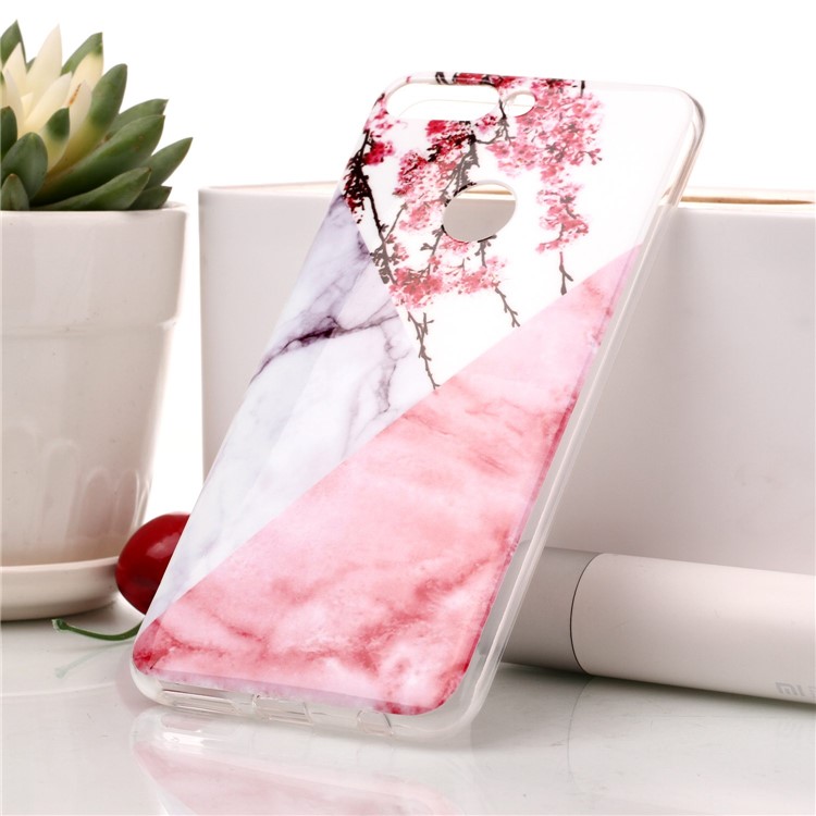 Marble Pattern IMD TPU Gel Back Shell for Huawei Honor 7C / Enjoy 8 /Y7 Prime (2018) - Pink Flower-1