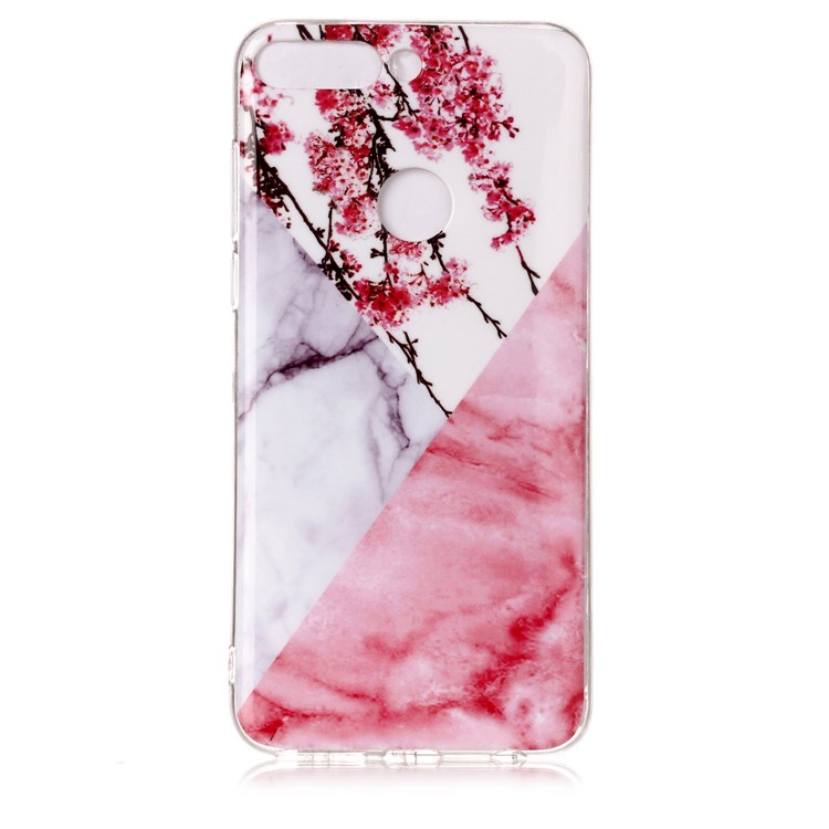 Marble Pattern IMD TPU Gel Back Shell for Huawei Honor 7C / Enjoy 8 /Y7 Prime (2018) - Pink Flower-2