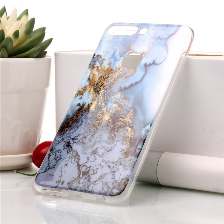 Marble Pattern IMD TPU Protective Case for Huawei Honor 7C / Enjoy 8 /Y7 Prime (2018) - Gold / Blue-1