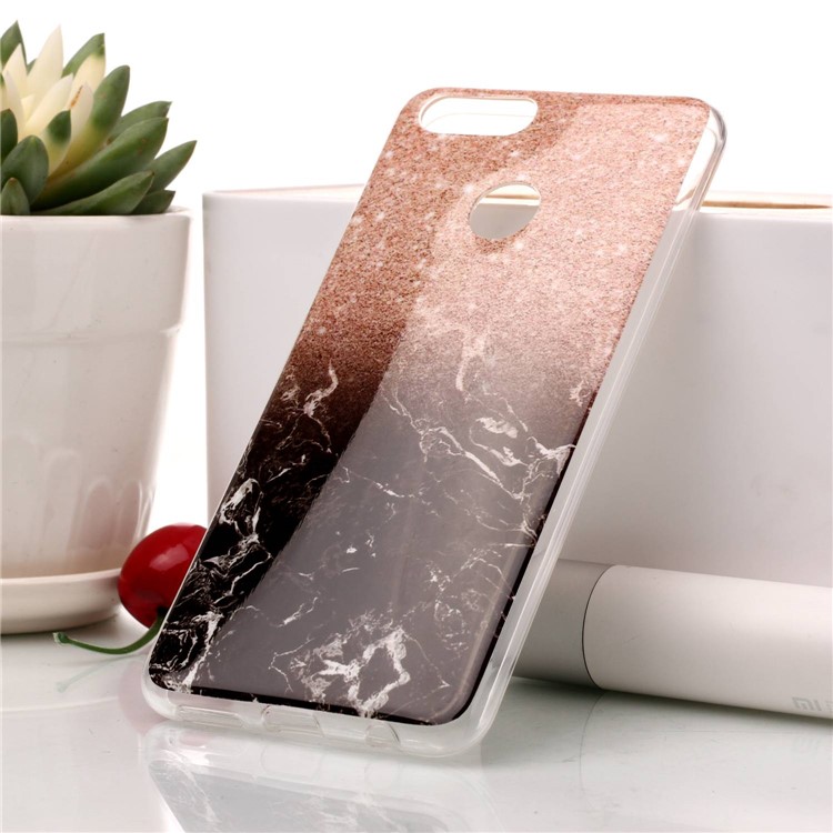 Marble Pattern IMD TPU Shell Case for Huawei Honor 7X - Orange / Black-1