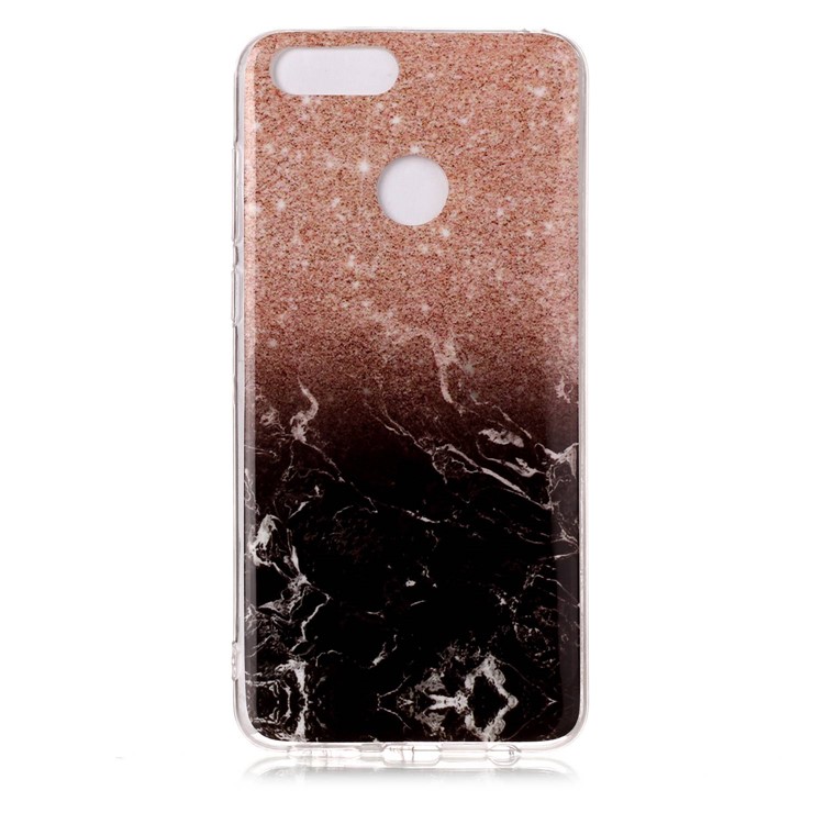 Marble Pattern IMD TPU Shell Case for Huawei Honor 7X - Orange / Black-3