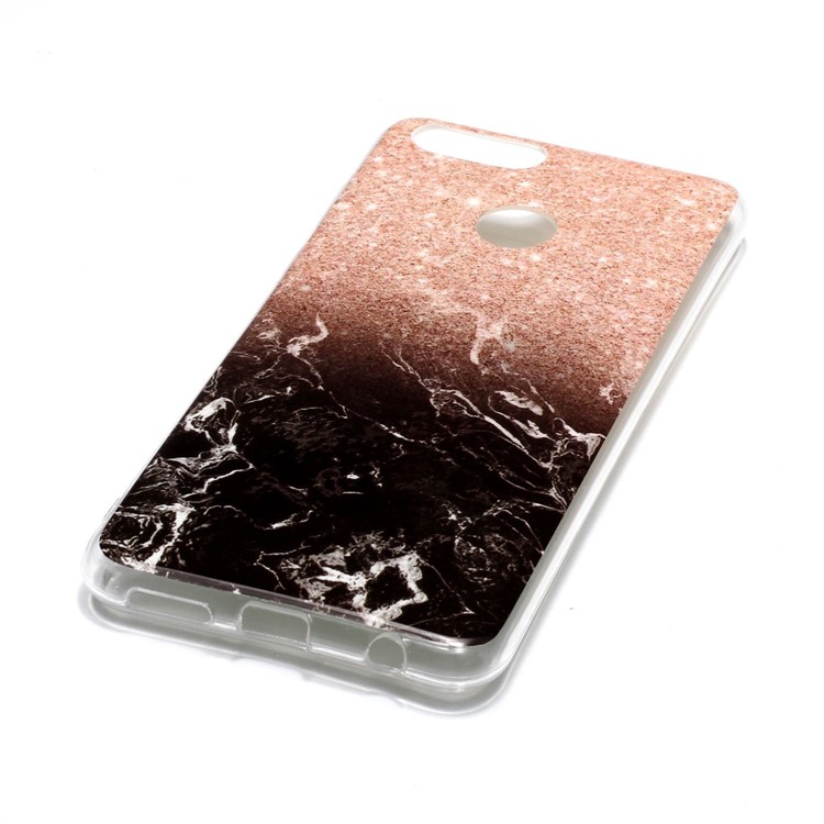 Marble Pattern IMD TPU Shell Case for Huawei Honor 7X - Orange / Black-5
