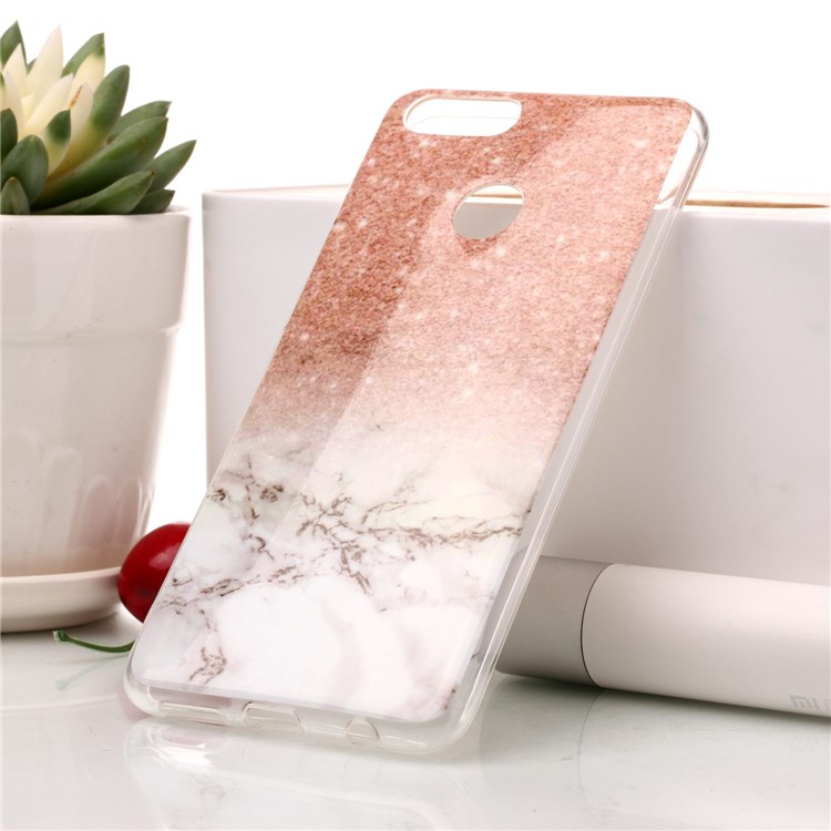 Marble Pattern IMD TPU Shell for Huawei Honor 7X - Orange / Grey-1